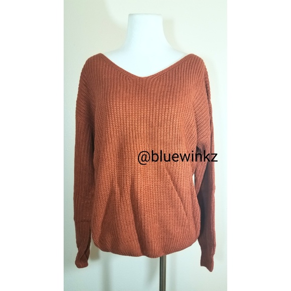 Brown Laced-Up Back Knit Top - Picture 5 of 7